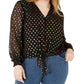 INC International Concepts Top feminino plus size com bolinhas e amarração frontal, preto, tamanho 0X