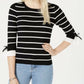 Suéter listrado feminino Maison Jules com manga bufante, preto, tamanho XX-G