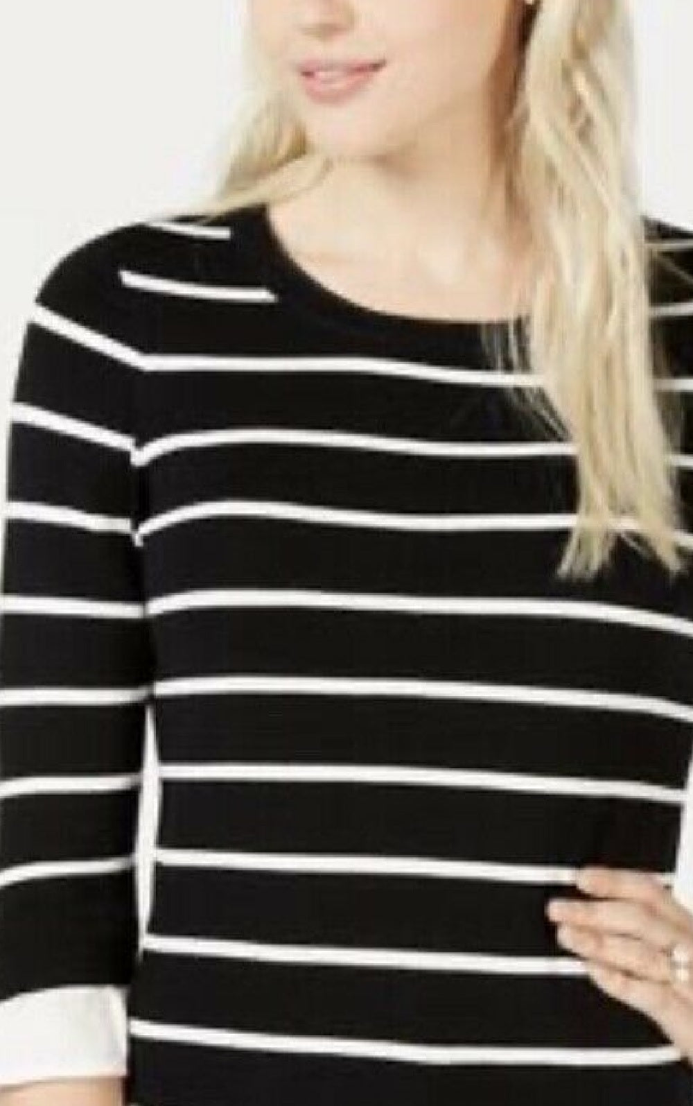 Suéter listrado feminino Maison Jules com manga bufante, preto, tamanho XX-G
