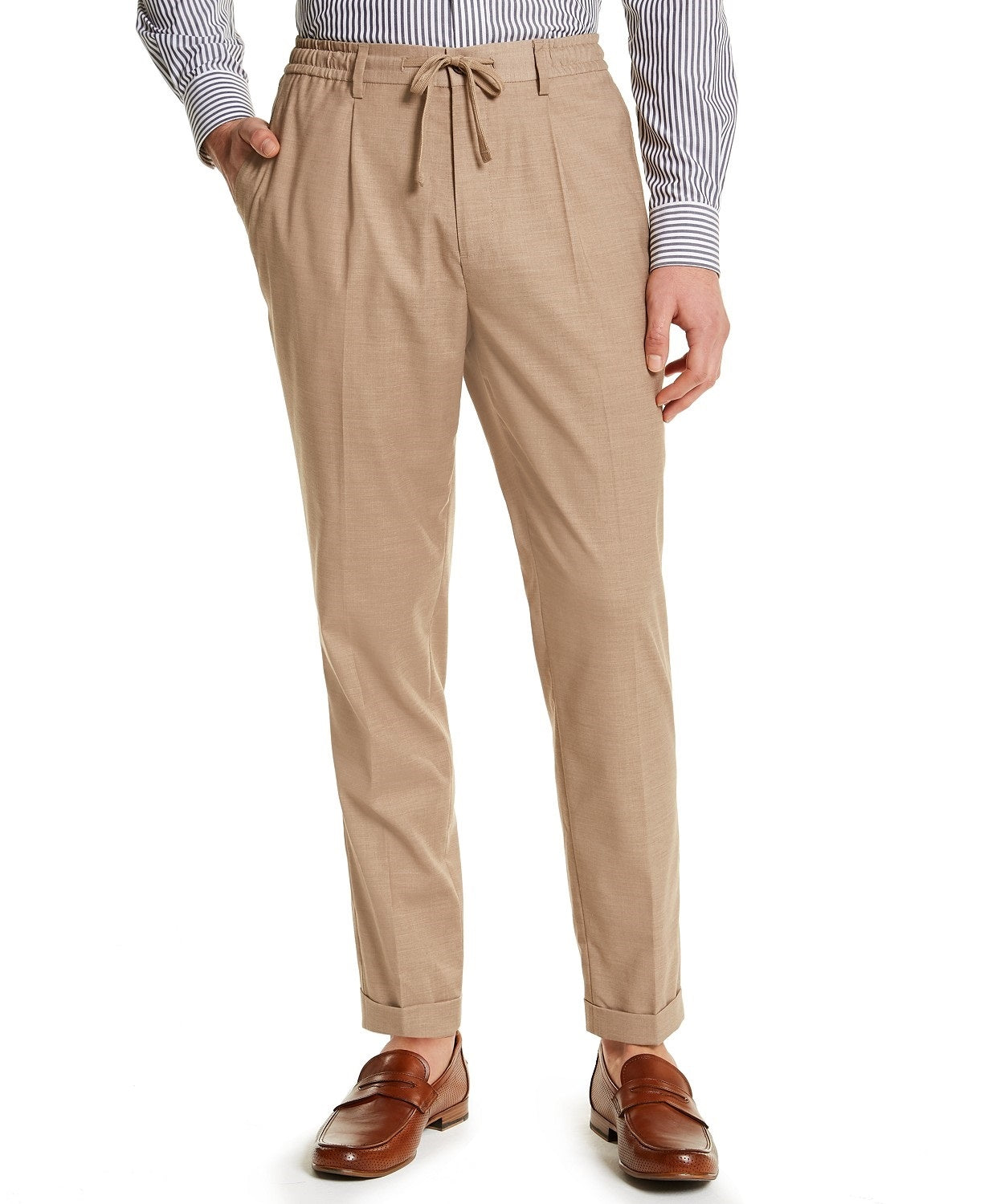 Calça social masculina Tasso Elba Classic-Fit Stretch Tropical Weight, bege, tamanho XX-G