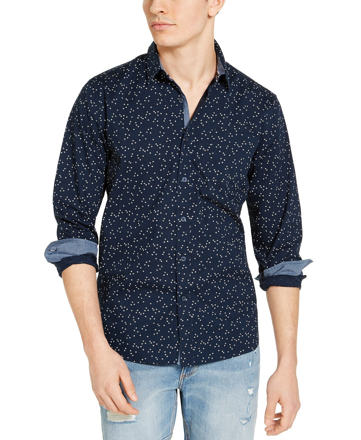 Camisa masculina com estampa Crossroads da Sun + Stone, tamanho azul marinho, extra grande