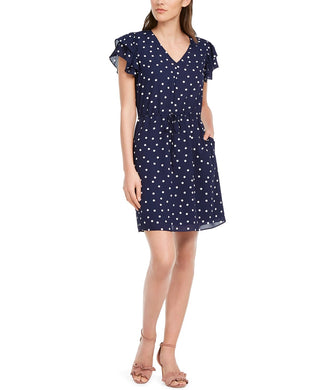 Vestido feminino estampado com mangas esvoaçantes Maison Jules, azul-marinho, tamanho médio