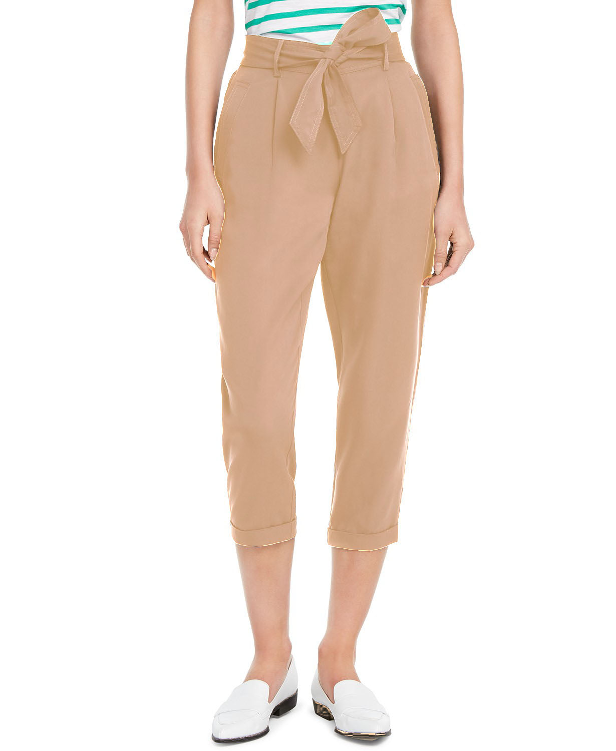 Calças curtas Paperbag Jules da Maison para mulheres, bege, tamanho médio