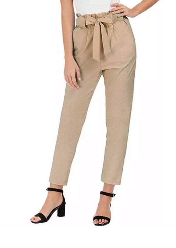 Calça Cropped Paperbag Feminina Maison Jules Bege Tamanho P