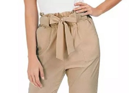 Calça Cropped Paperbag Feminina Maison Jules Bege Tamanho P