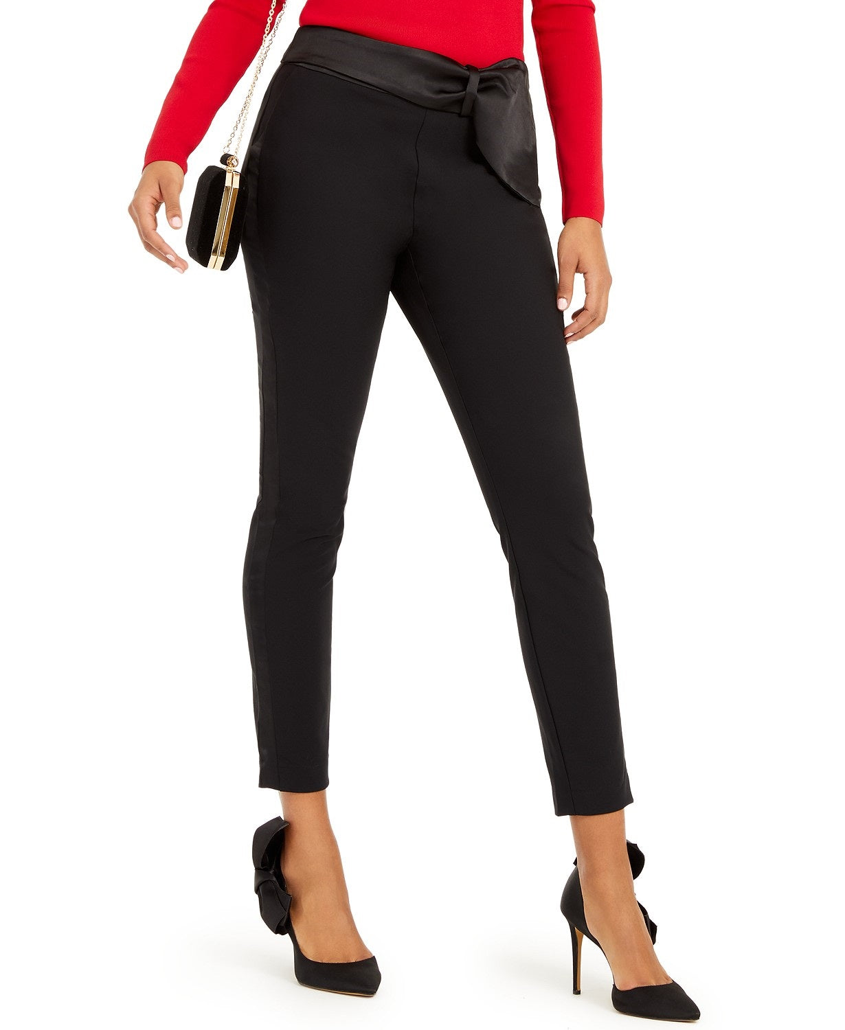 Calça feminina afunilada com detalhe de laço, preta, tamanho 8, da INC International Concepts