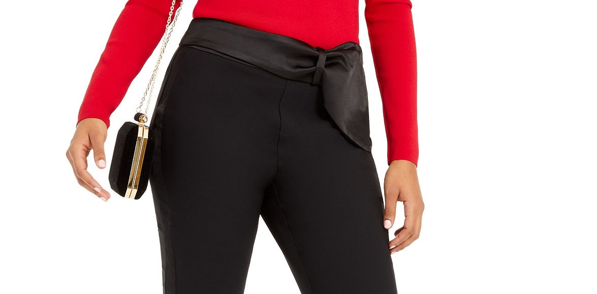 Calça feminina afunilada com detalhe de laço, preta, tamanho 8, da INC International Concepts