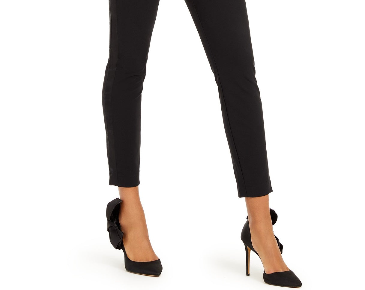 Calça feminina afunilada com detalhe de laço, preta, tamanho 8, da INC International Concepts