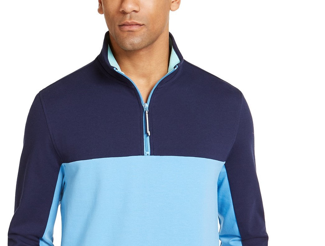 Moletom Club Room Masculino Regular Fit Colorblocked com Zíper 1/4 Azul Escuro Tamanho P