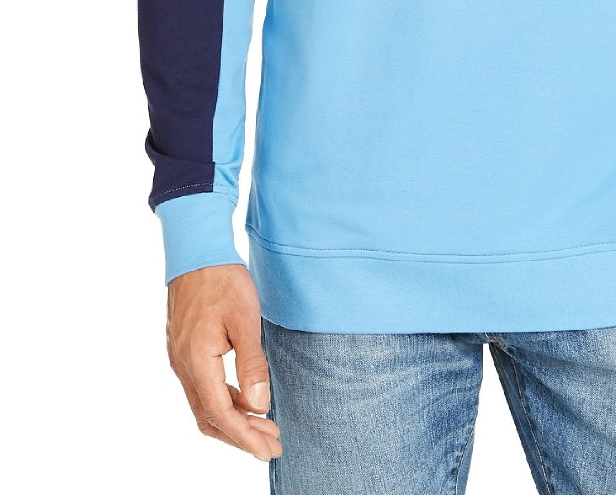 Moletom Club Room Masculino Regular Fit Colorblocked com Zíper 1/4 Azul Tamanho Grande