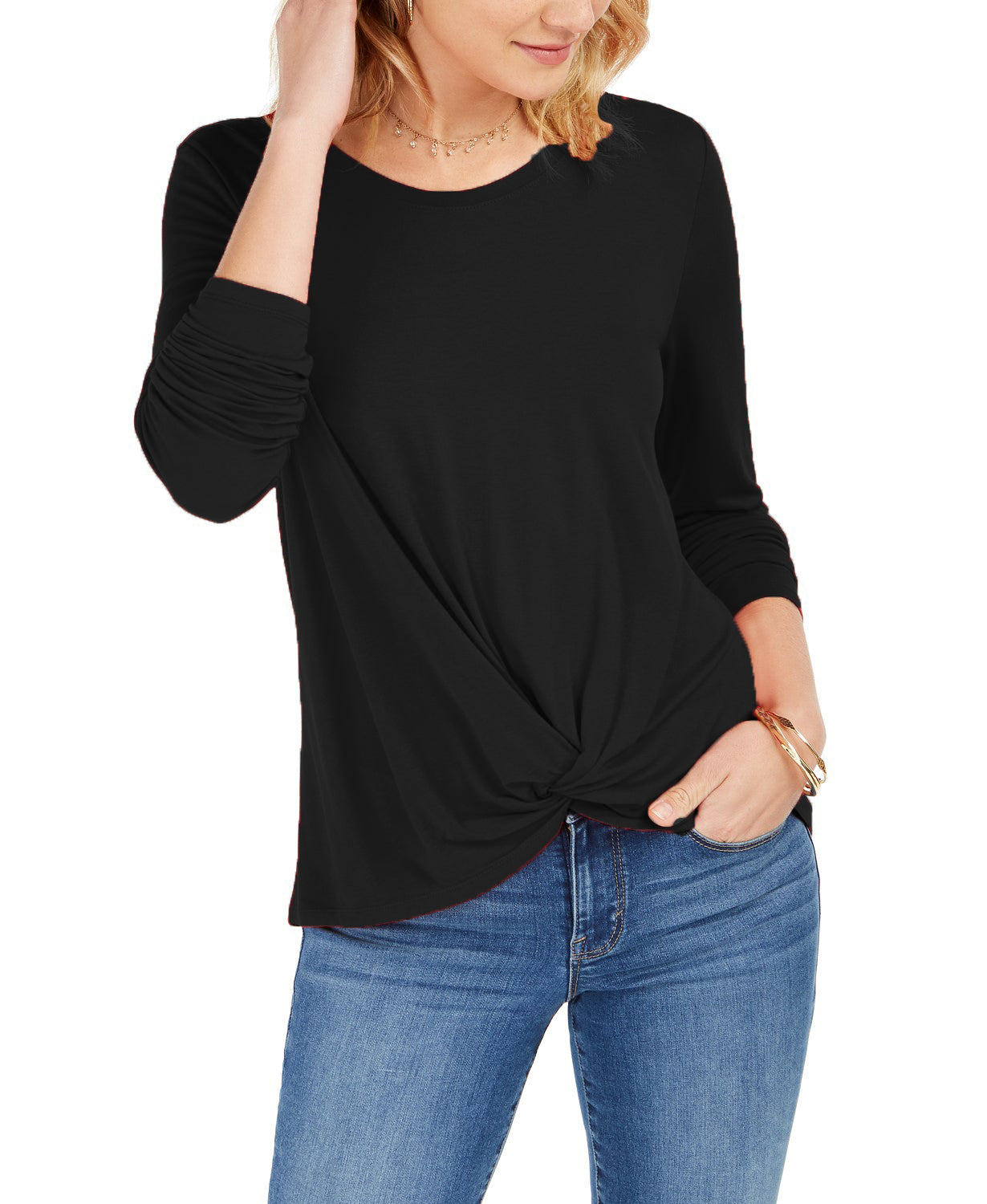 Top feminino com frente torcida Style &amp; Co, preto, tamanho pequeno