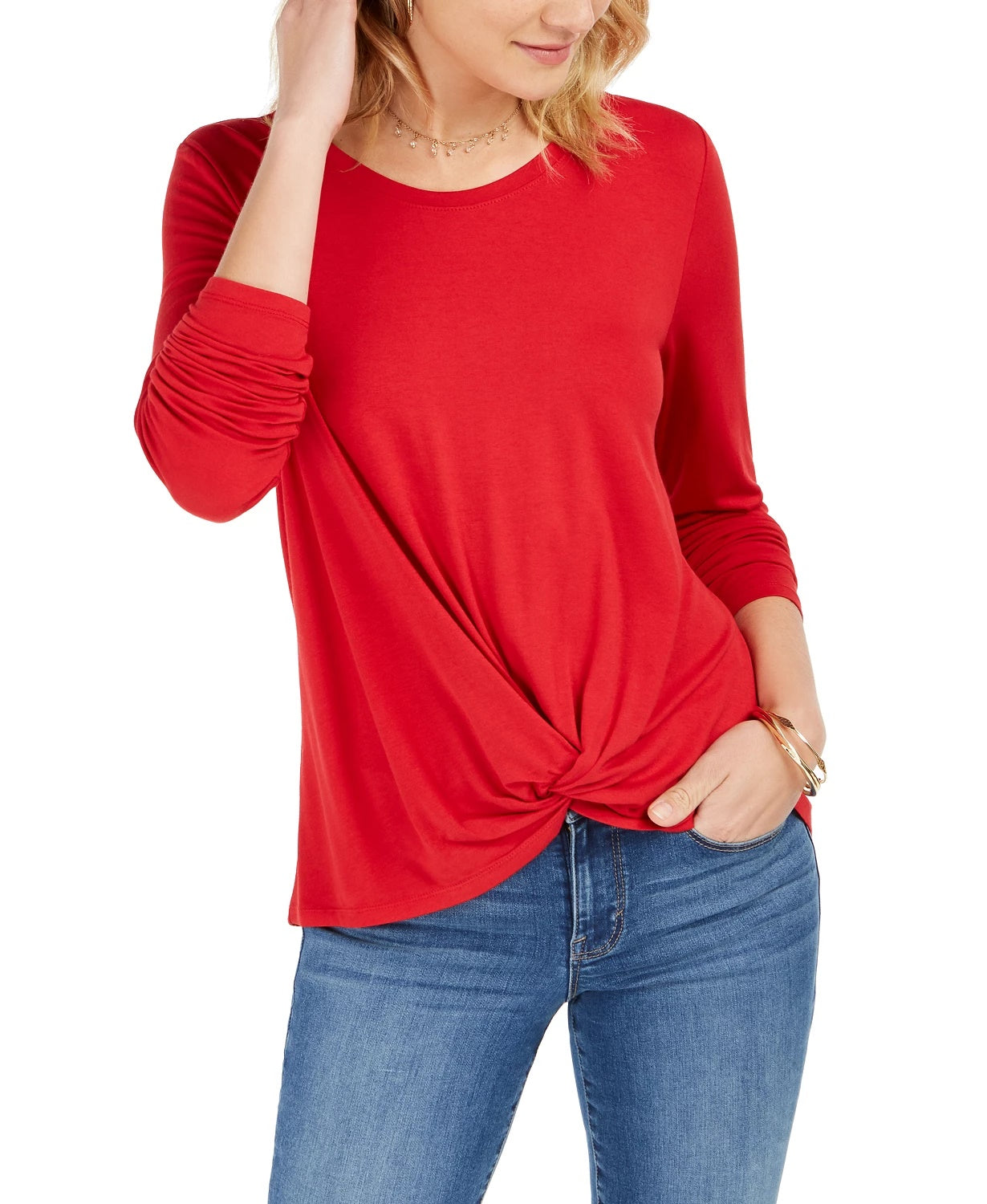 Top feminino com frente torcida estilo &amp; co, vermelho, tamanho grande