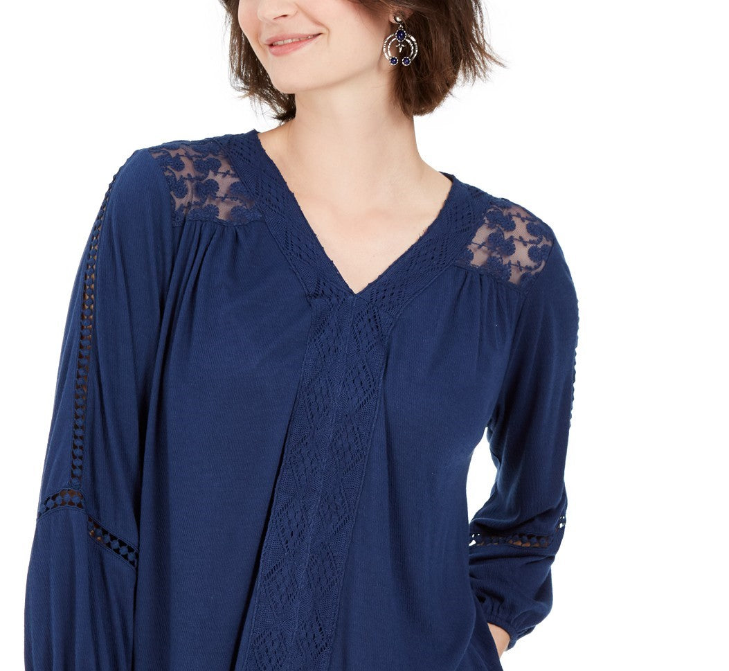 Top de crochê feminino com renda nas costas, estilo &amp; co, azul-marinho, tamanho extra pequeno