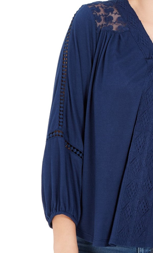 Top de crochê feminino com renda nas costas, estilo &amp; co, azul-marinho, tamanho extra pequeno