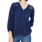 Top de crochê feminino com renda nas costas, estilo &amp; co, azul-marinho, tamanho pequeno