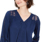 Top de crochê feminino com renda nas costas, estilo &amp; co, azul-marinho, tamanho pequeno