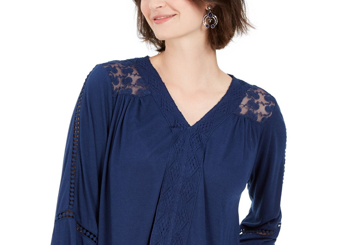 Top de crochê feminino com renda nas costas, estilo &amp; co, azul-marinho, tamanho pequeno