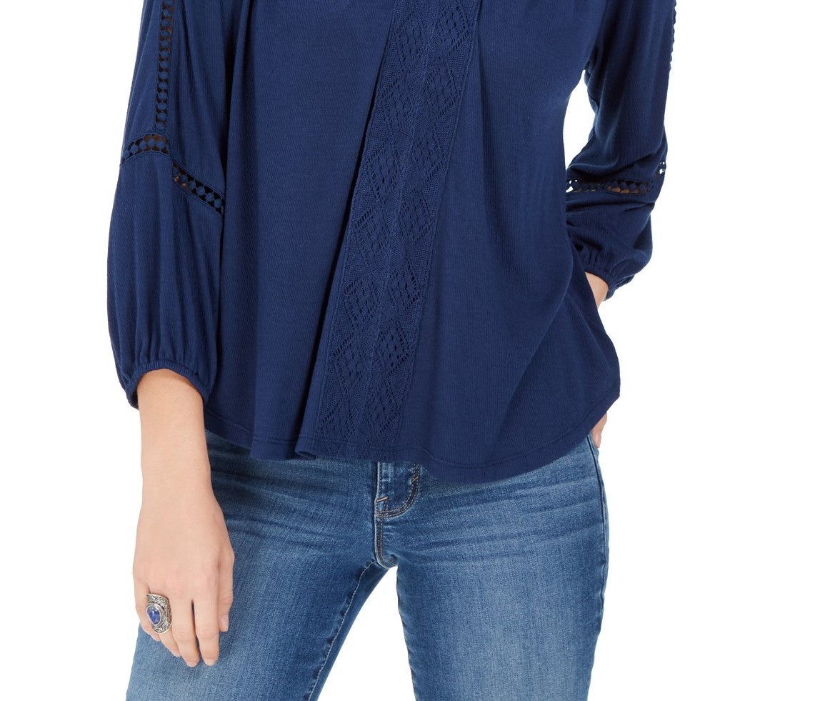 Top de crochê feminino com renda nas costas, estilo &amp; co, azul-marinho, tamanho pequeno