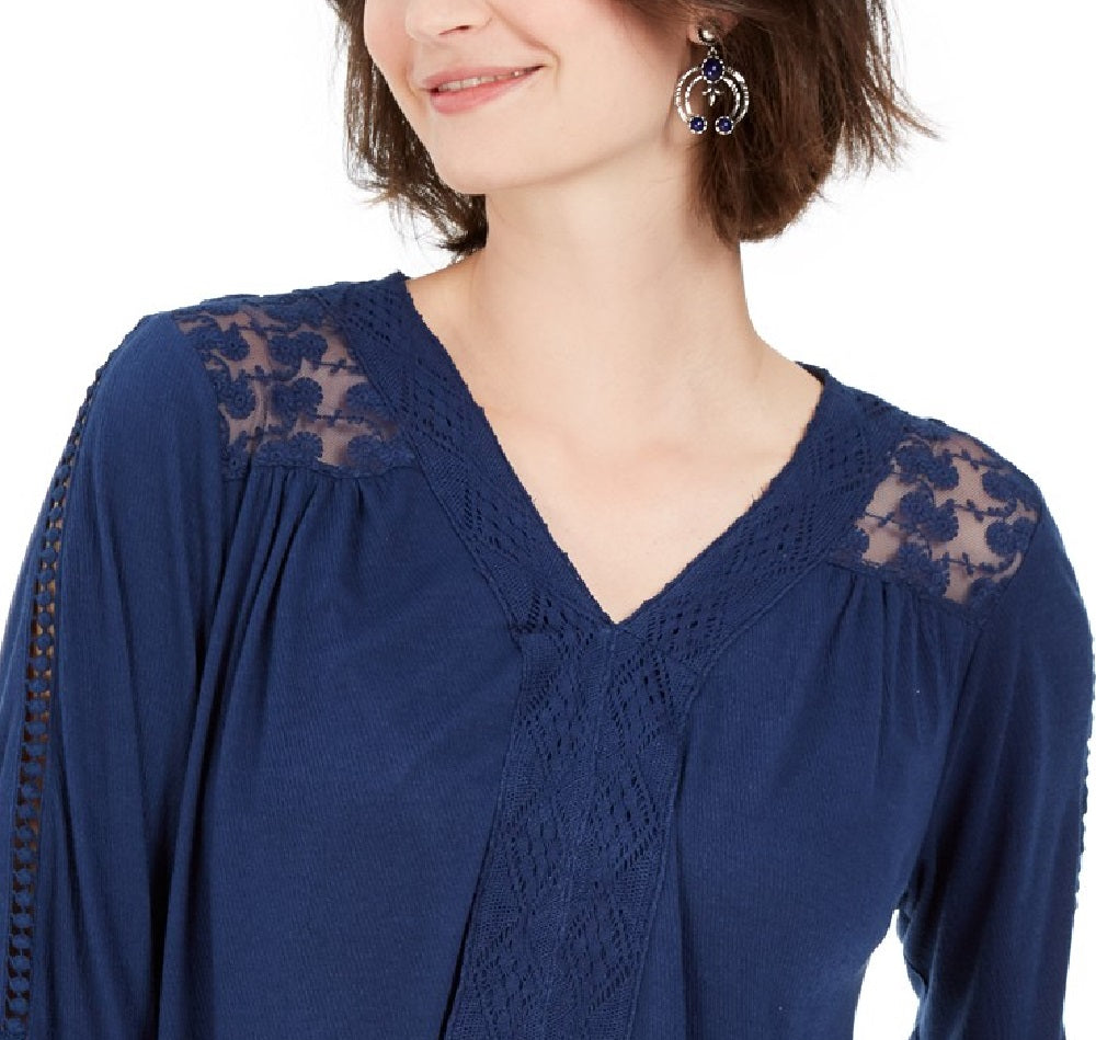 Top de crochê feminino com renda nas costas, estilo &amp; co, azul-marinho, tamanho grande