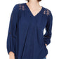 Top de crochê feminino com renda nas costas, estilo &amp; co, azul-marinho, tamanho médio