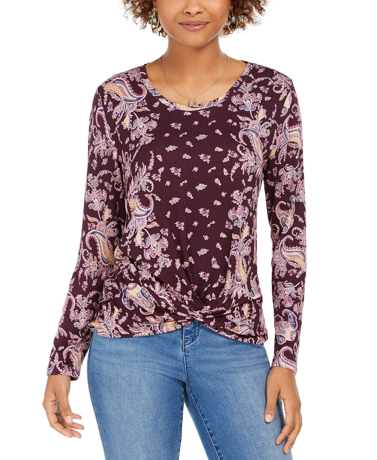 Top feminino com estampa Twist-Hem, estilo &amp; Co, médio, roxo, tamanho XX-G