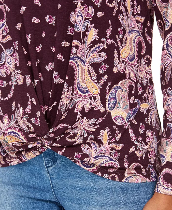 Top feminino com estampa Twist-Hem, estilo &amp; Co, médio, roxo, tamanho XX-G