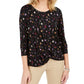Blusa feminina com estampa floral e frente torcida, preta, tamanho pequeno, da Style &amp; Co