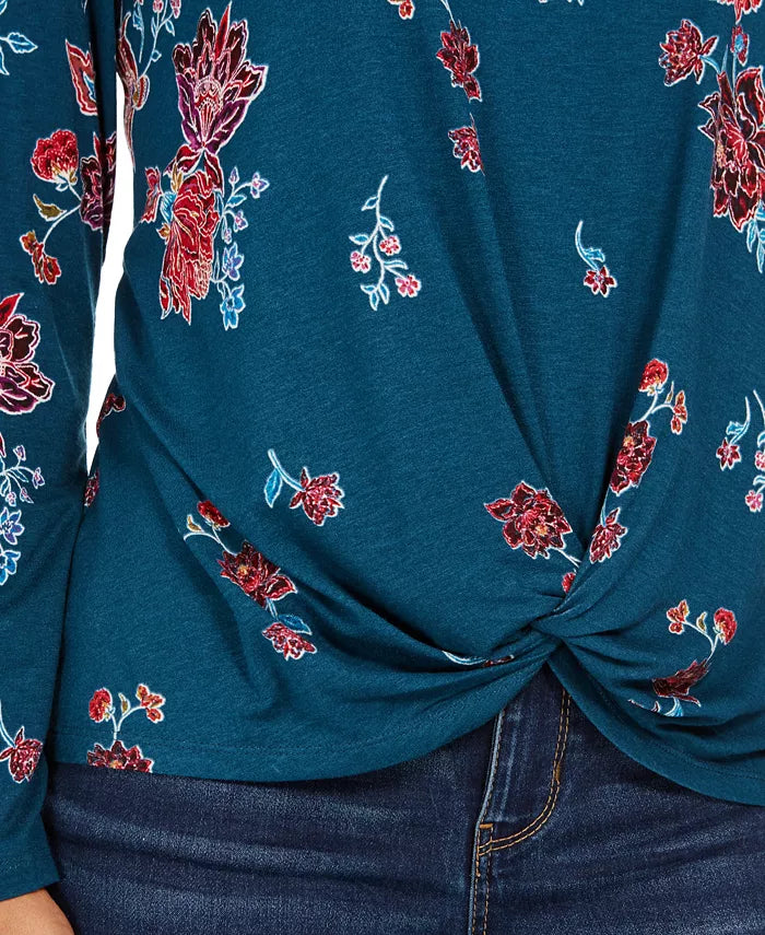 Blusa feminina com estampa floral e bainha torcida, tamanho grande, para festas e jardim, da Style &amp; Co