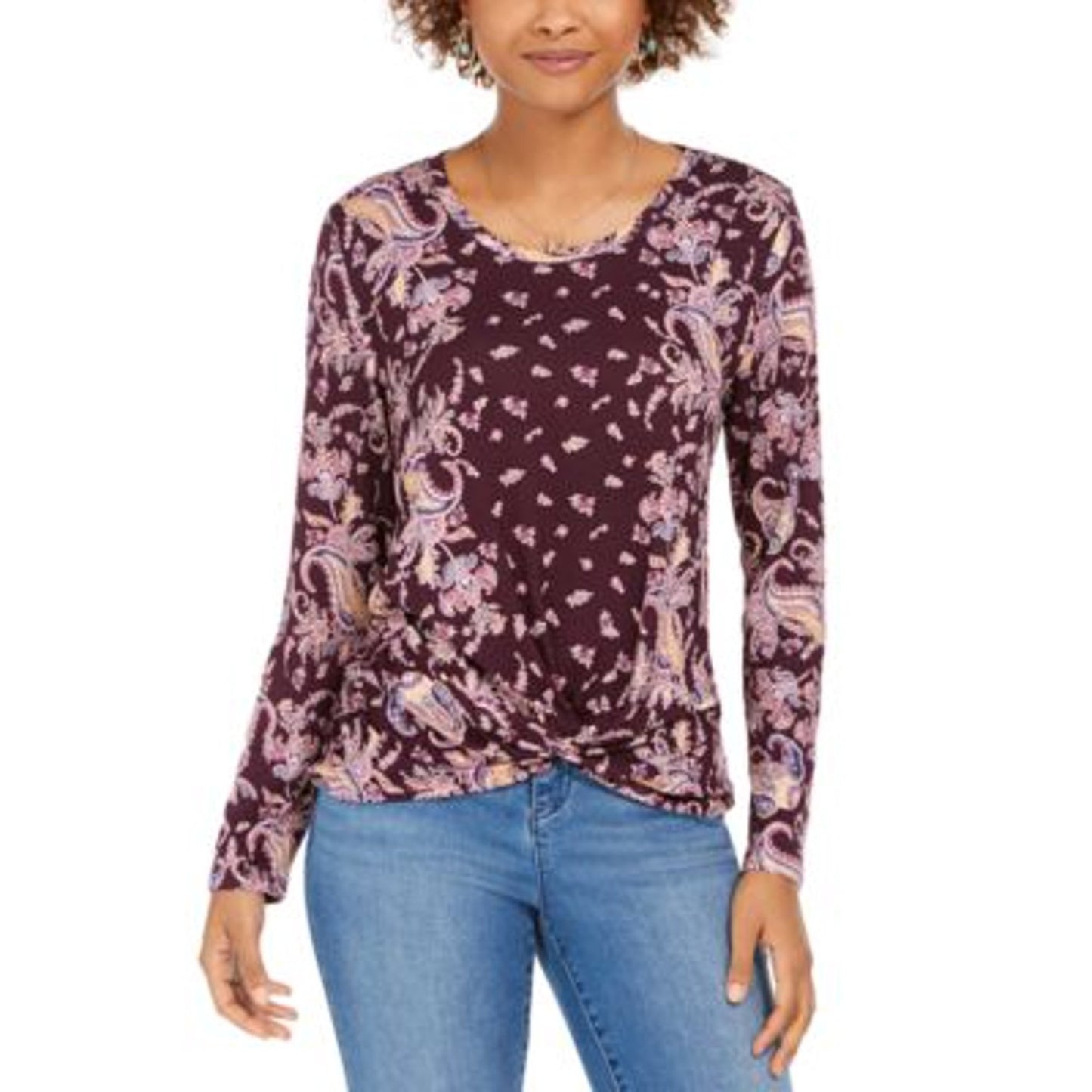 Blusa feminina com estampa floral e bainha torcida, estilo &amp; co, roxa, tamanho médio