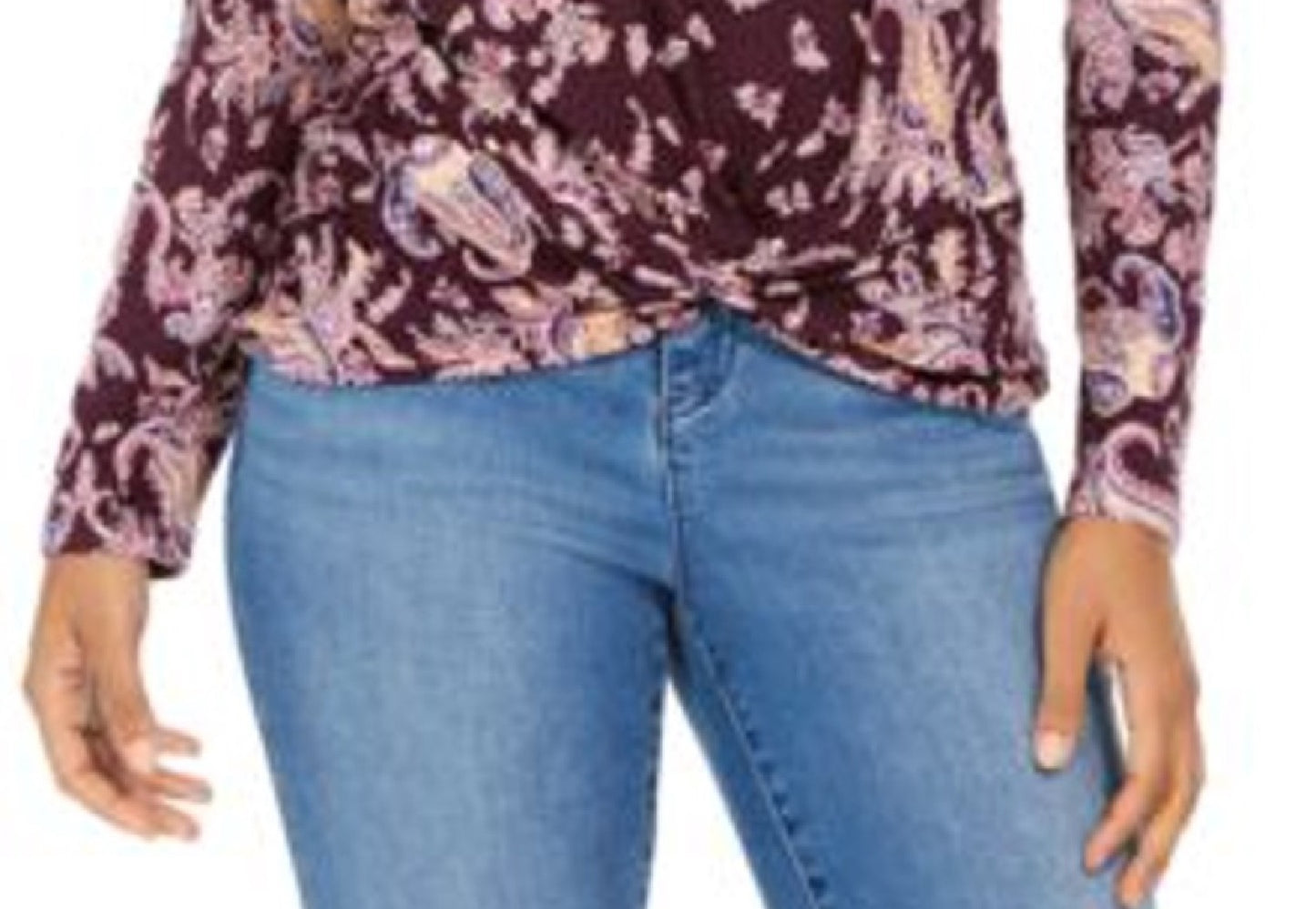 Blusa feminina com estampa floral e bainha torcida, estilo &amp; co, roxa, tamanho médio