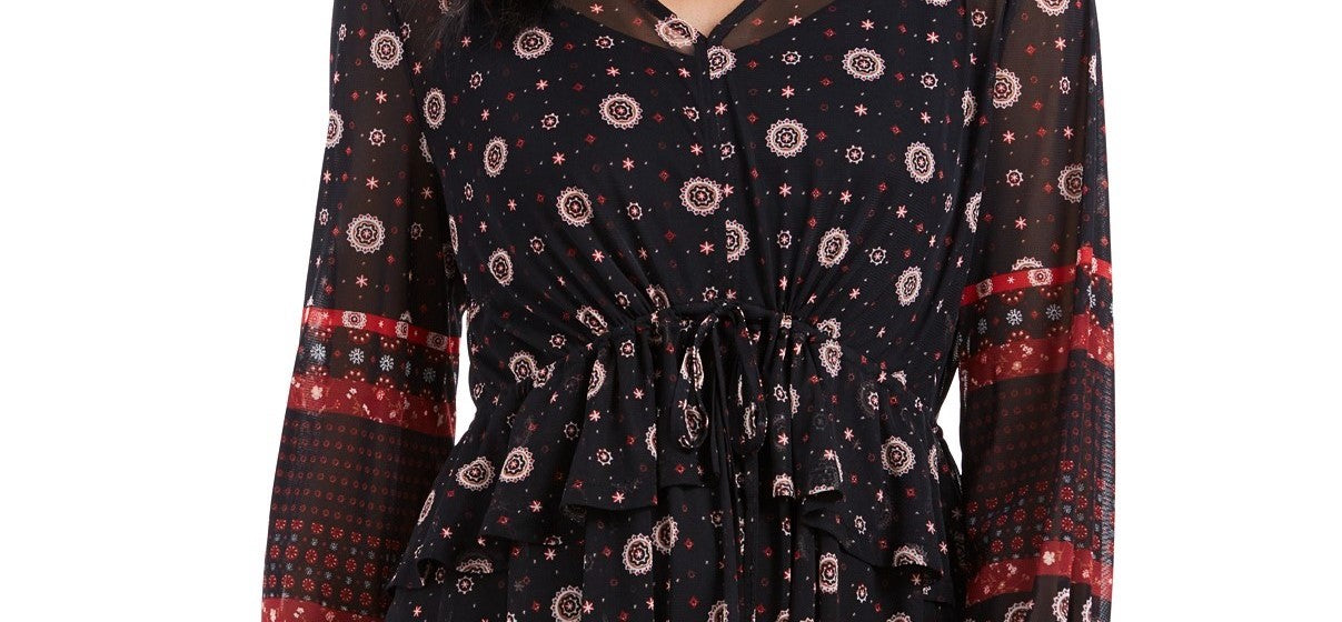 Blusa camponesa feminina com amarração na cintura, preta, tamanho pequeno, estilo Style &amp; Co