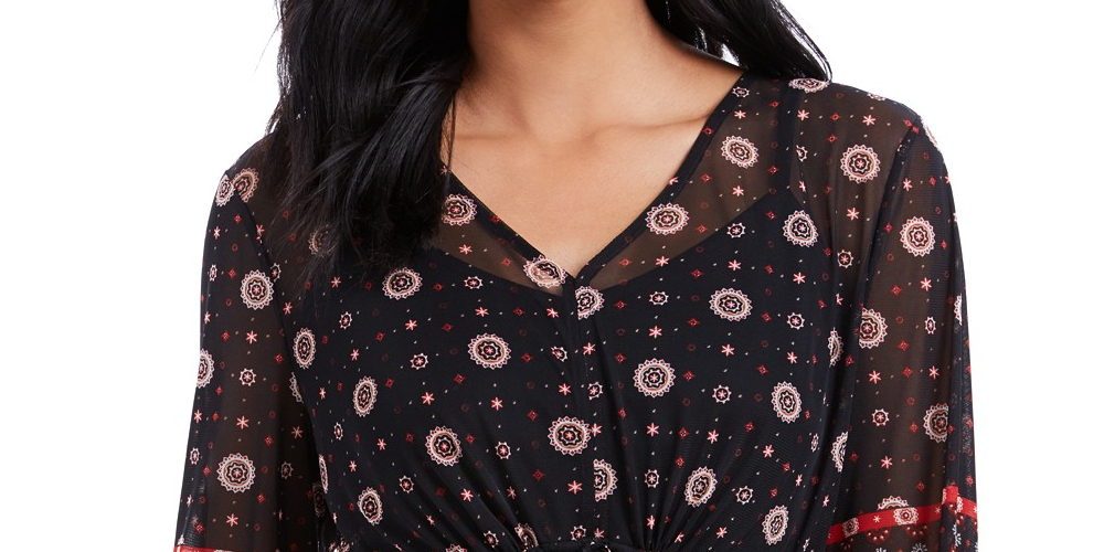 Blusa camponesa feminina com amarração na cintura, preta, tamanho médio, da Style &amp; Co