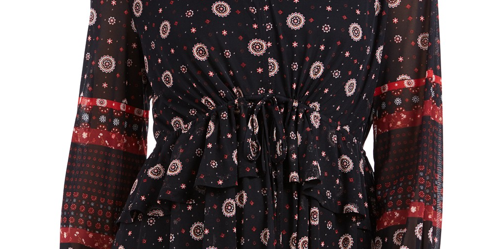 Blusa camponesa feminina com amarração na cintura, preta, tamanho médio, da Style &amp; Co