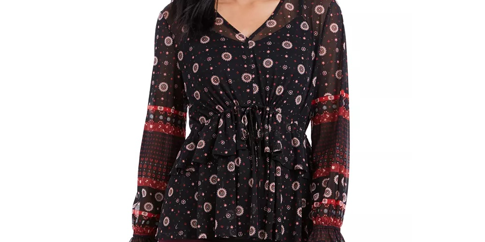 Blusa camponesa feminina estilo &amp; co com amarração na cintura, preta, tamanho GG