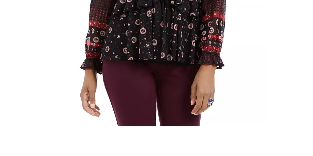 Blusa camponesa feminina estilo &amp; co com amarração na cintura, preta, tamanho GG