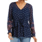 Blusa camponesa com estampa floral e amarração frontal estilo &amp; co, tamanho médio, azul-marinho