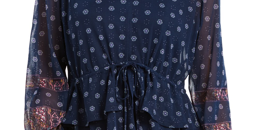 Blusa camponesa com estampa floral e amarração frontal estilo &amp; co, tamanho médio, azul-marinho