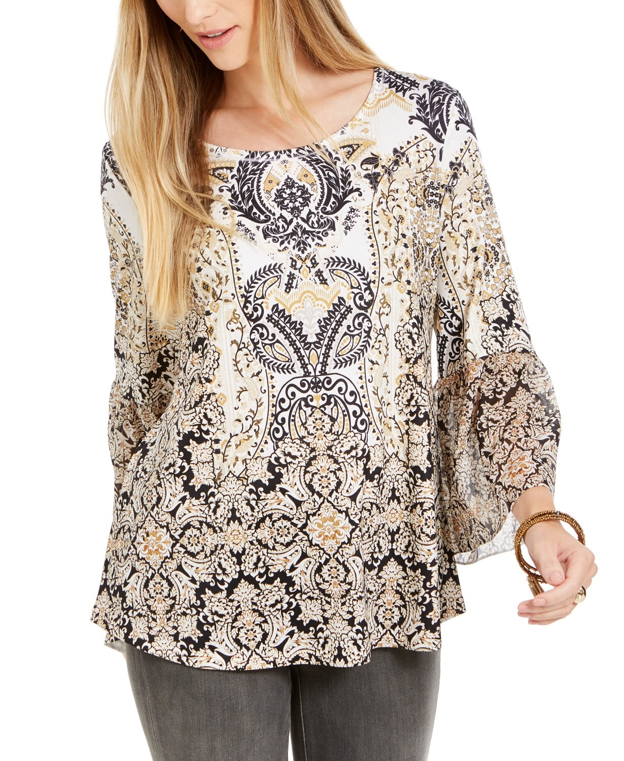 Blusa feminina estampada com mangas curtas estilo &amp; co, azul, tamanho pequeno