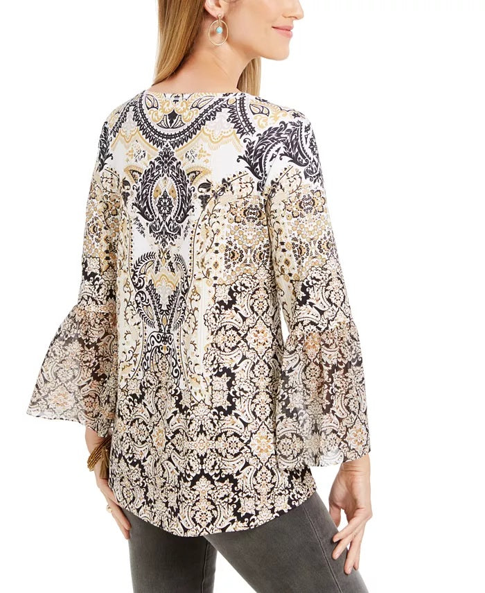 Blusa feminina estampada com mangas curtas estilo &amp; co, azul, tamanho pequeno