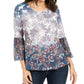 Blusa feminina estampada estilo &amp; co, manga sino, azul, tamanho pequeno