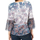 Blusa feminina estampada estilo &amp; co, manga sino, azul, tamanho pequeno