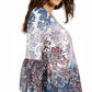Blusa feminina estampada estilo &amp; co, manga sino, azul, tamanho pequeno