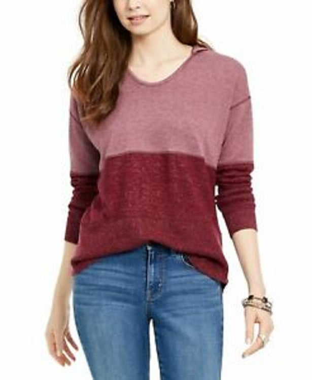 Moletom com capuz feminino estilo colorblock vermelho tamanho grande