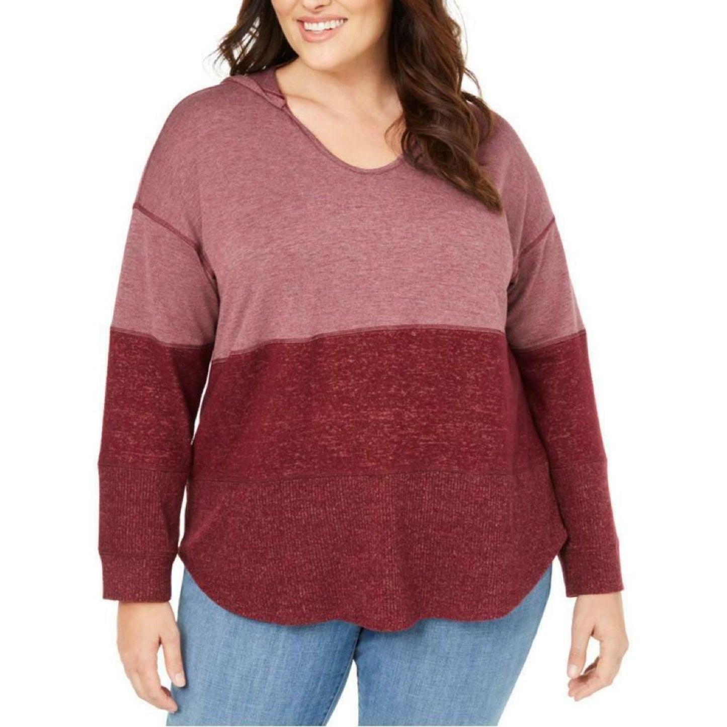 Moletom com capuz feminino plus size com blocos de cores, vermelho, tamanho 2X, estilo &amp; co