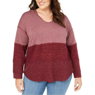 Style & Co Women's Plus Size Colorblocked Hoodie Red Size 2X
