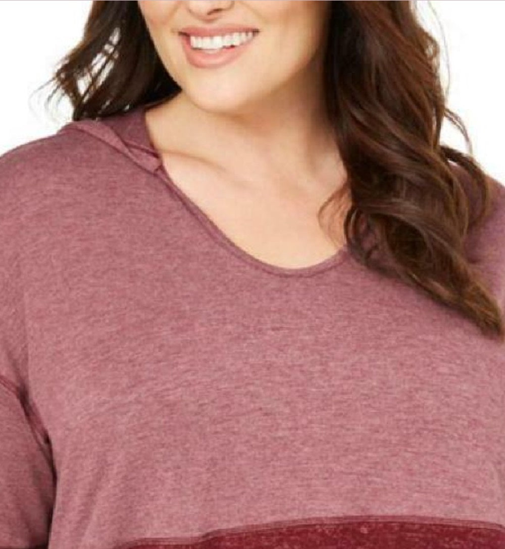 Moletom com capuz feminino plus size com blocos de cores, vermelho, tamanho 2X, estilo &amp; co