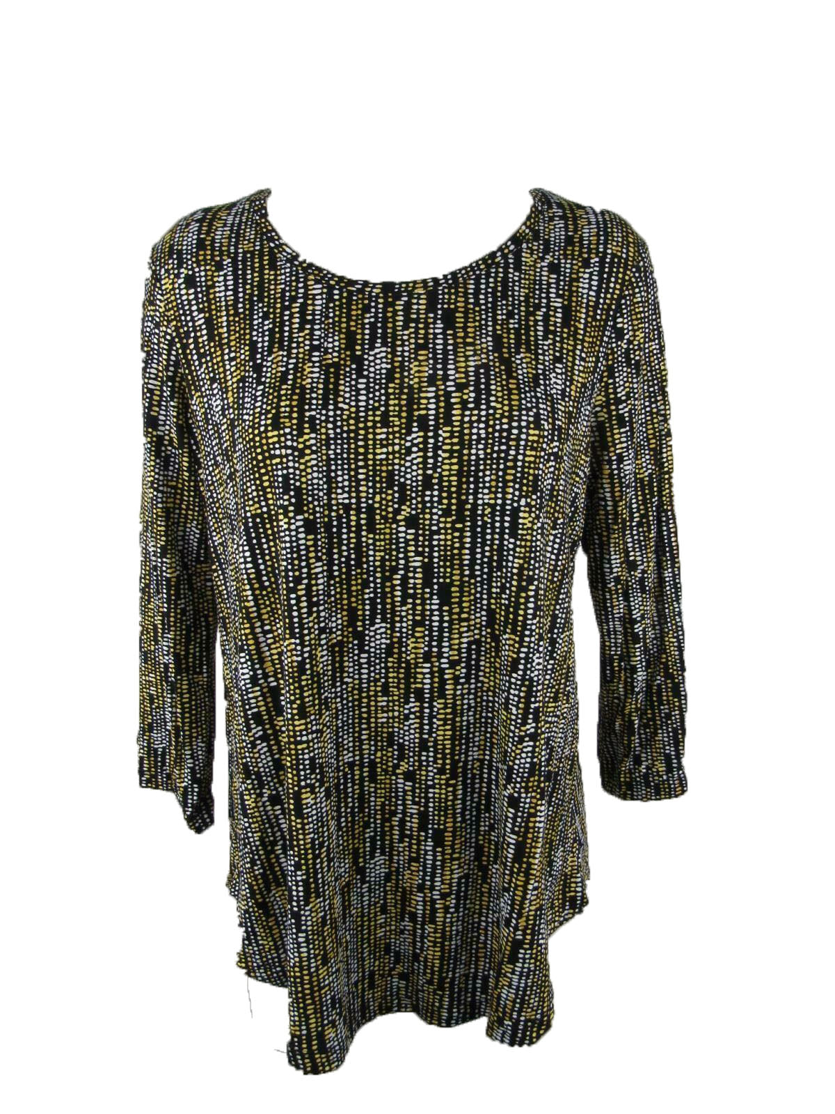 Blusa feminina estampada com manga 3/4 e decote redondo, tamanho grande, amarela, da coleção JM