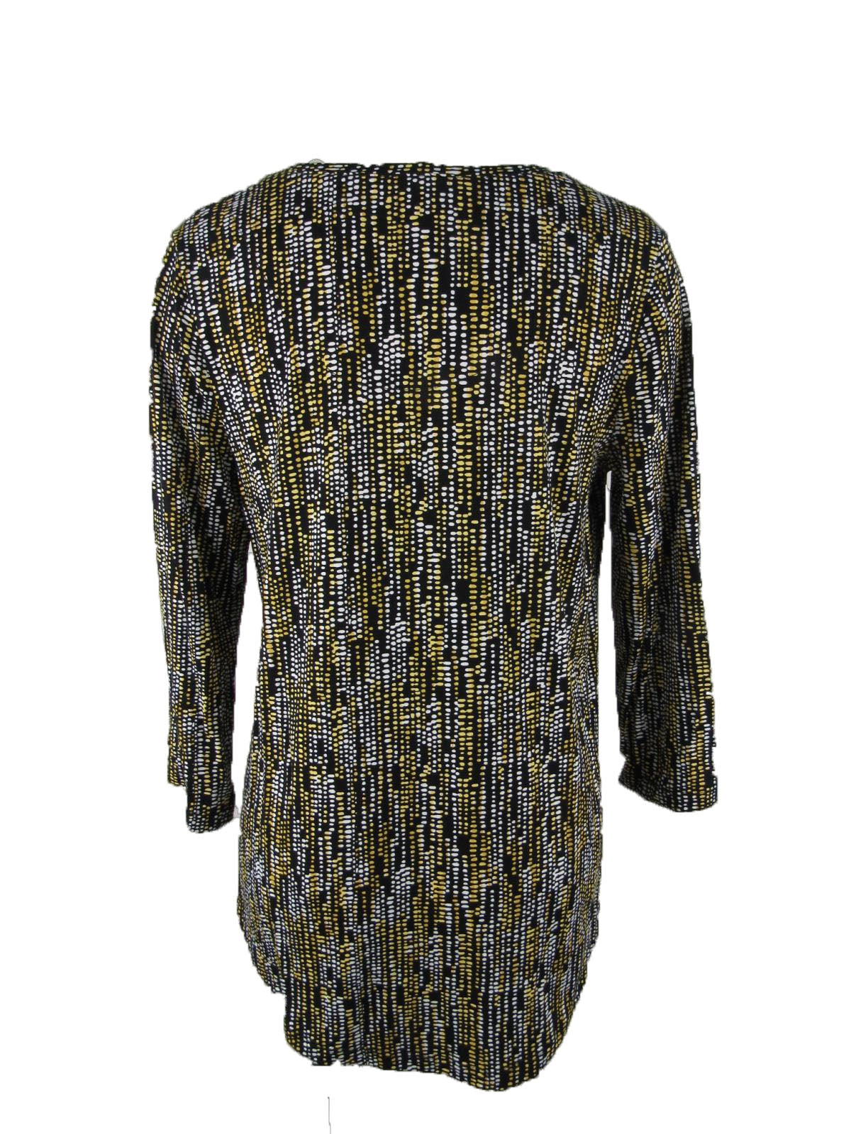 Blusa feminina estampada com manga 3/4 e decote redondo, tamanho grande, amarela, da coleção JM