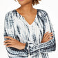 Blusa estilo camponesa com manga bufante e tie-dye, preta, tamanho X-S