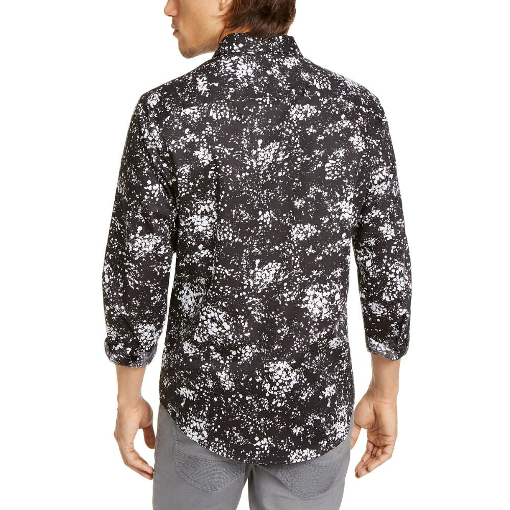 Camisa masculina grande e alta com estampa de respingos de tinta da INC International Concepts, preta, tamanho 4, extra grande